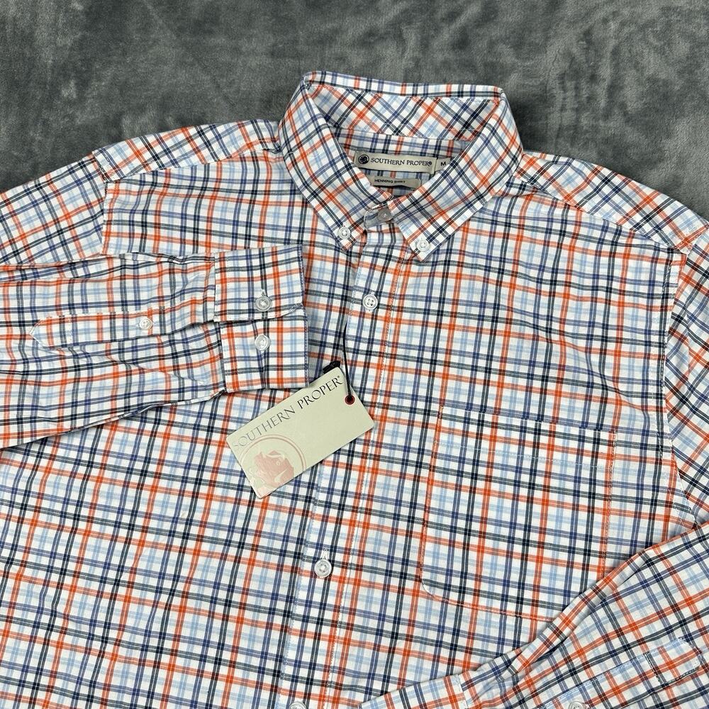 NWT Southern Proper Henning Button Down Shirt Men's Medium Orange Plaid Preppy